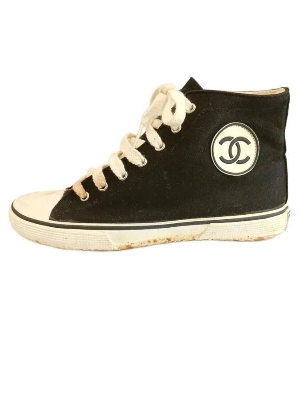 Chanel Vintage CC Logo Canvas High-Top Sneakers Black
